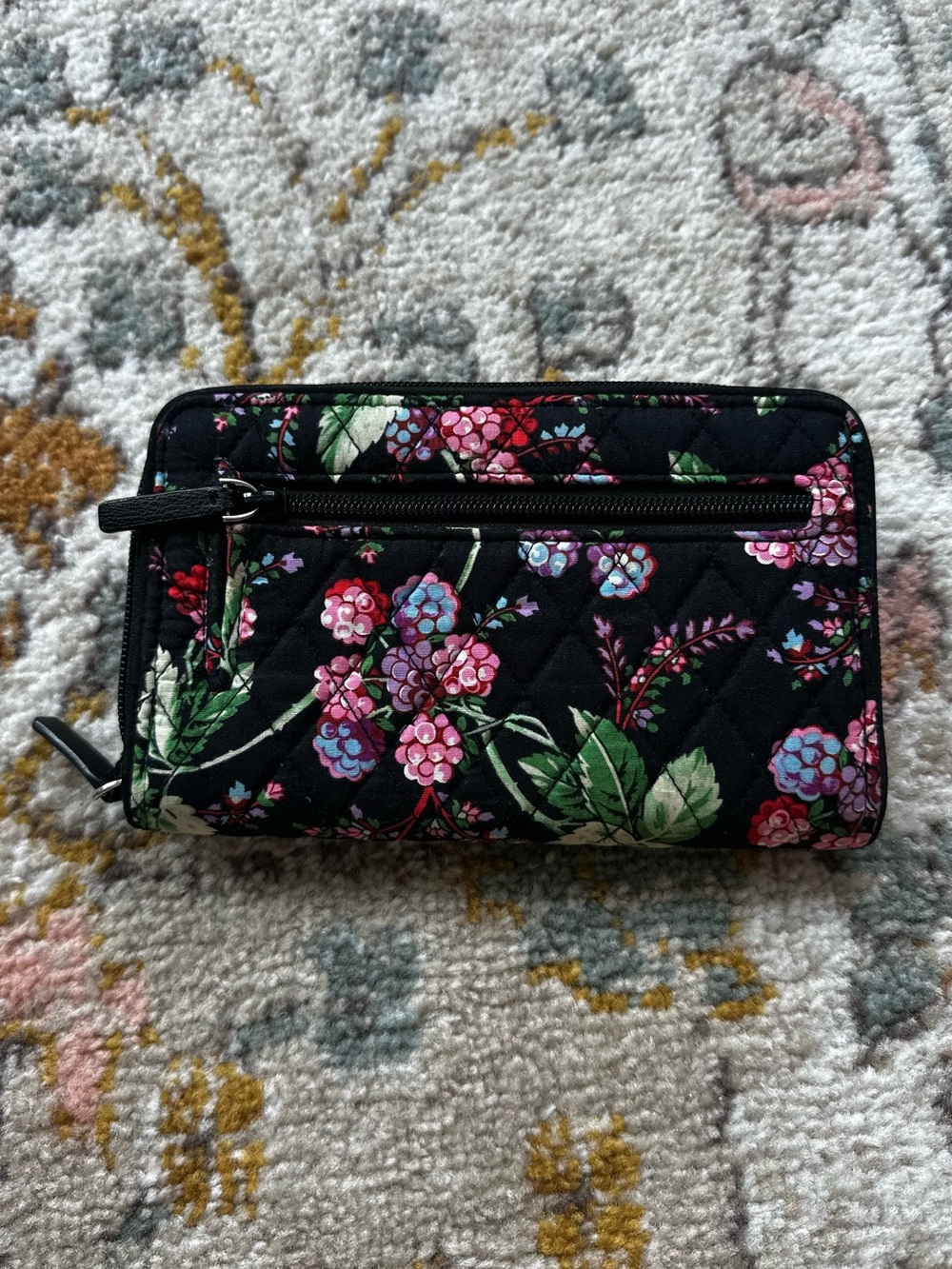Vera Bradley Winter Berry Floral Turn Lock Wallet Retired Black - Picture 2 of 5
